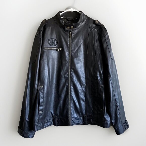Point Zero Men’s Brown Vegan Leather Biker Jacket Cafe Racer Style Moto Coat XL